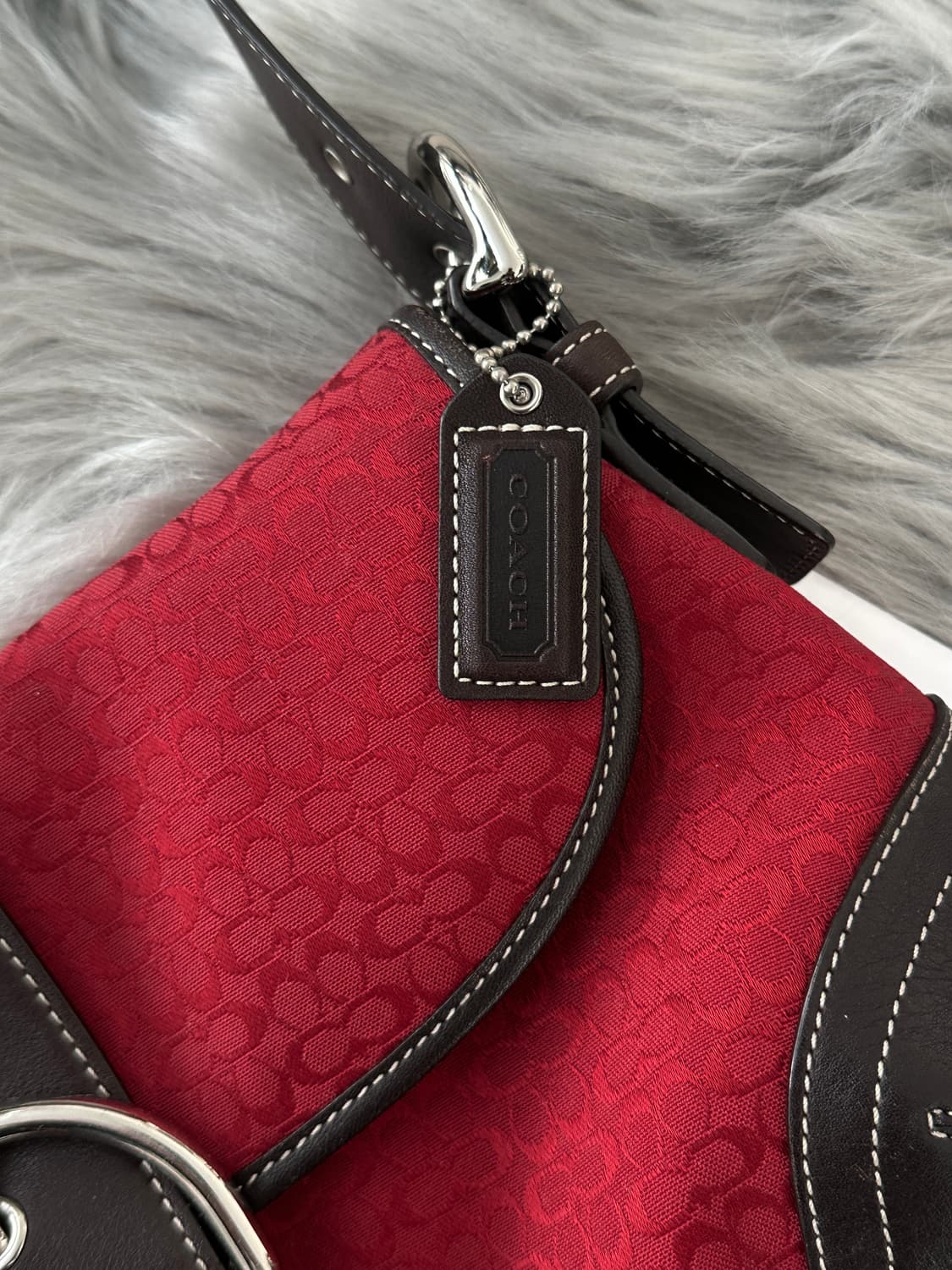 코치 레드 브라운 자카드 호보백 상품이미지2