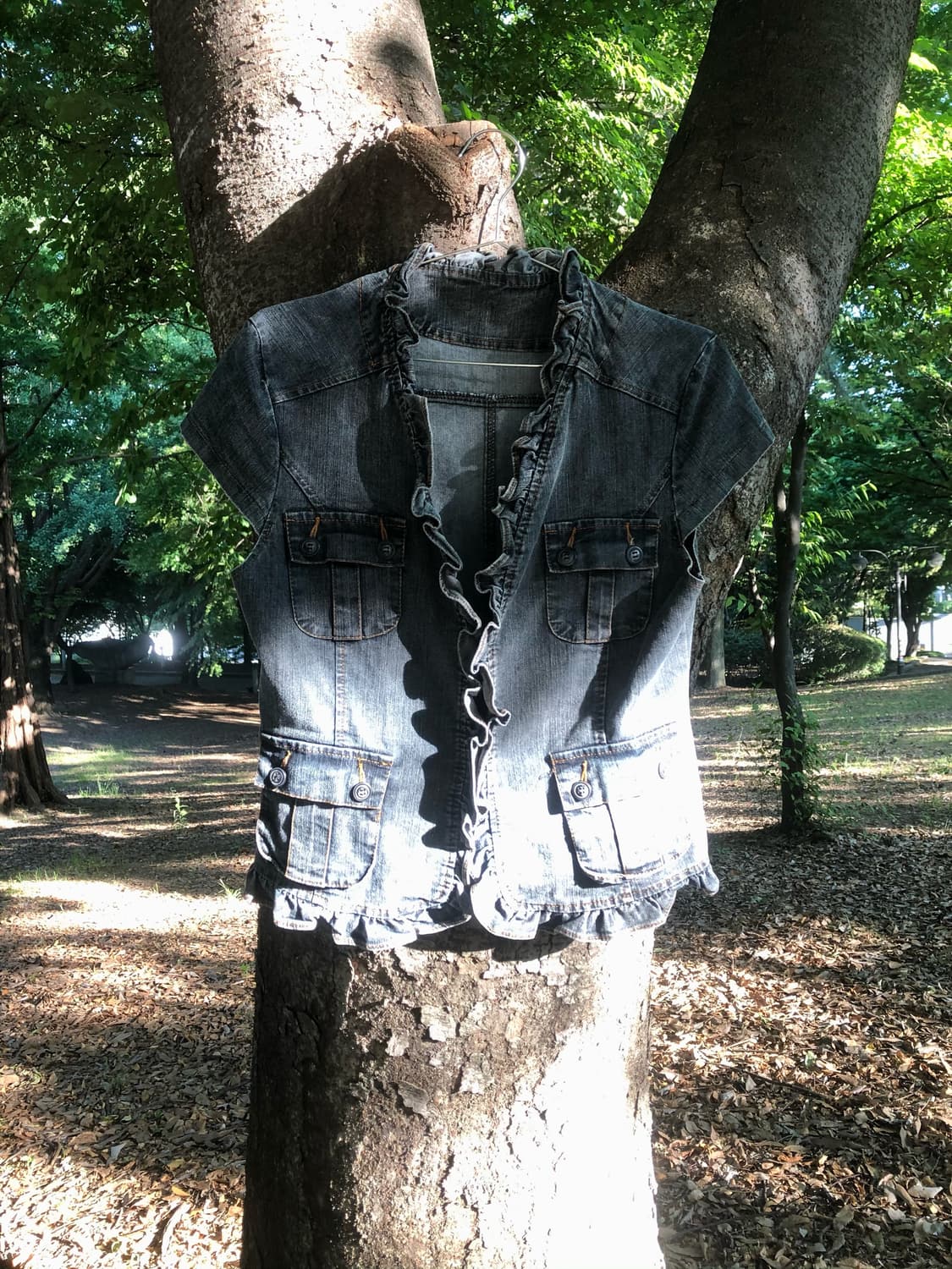 ruffle trim denim short sleeve jacket    상품이미지2