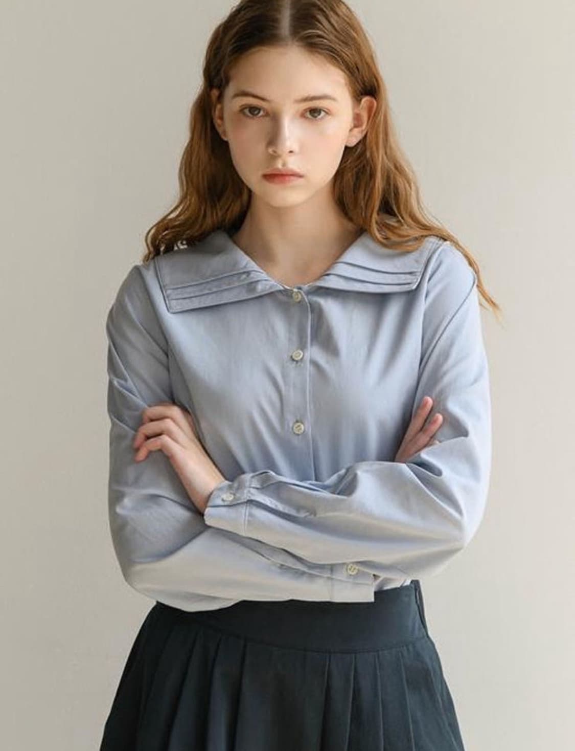 [택o 새상품] 피그먼트 A빅카라버튼BL 블라우스 소라 상품이미지1