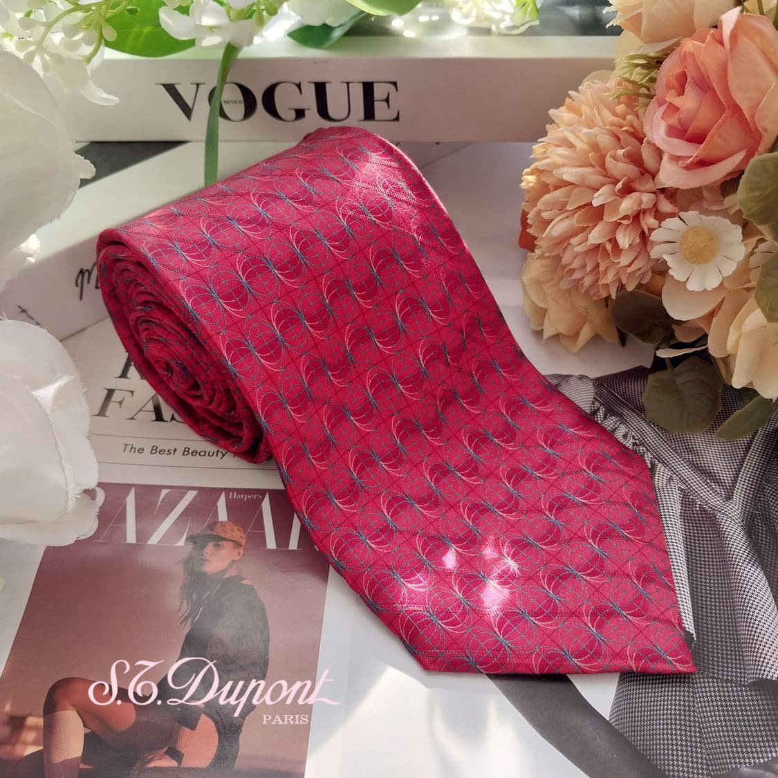 듀퐁 실크 레드 기하 패턴 넥타이 8.6cm A+등급 K1974 상품이미지7