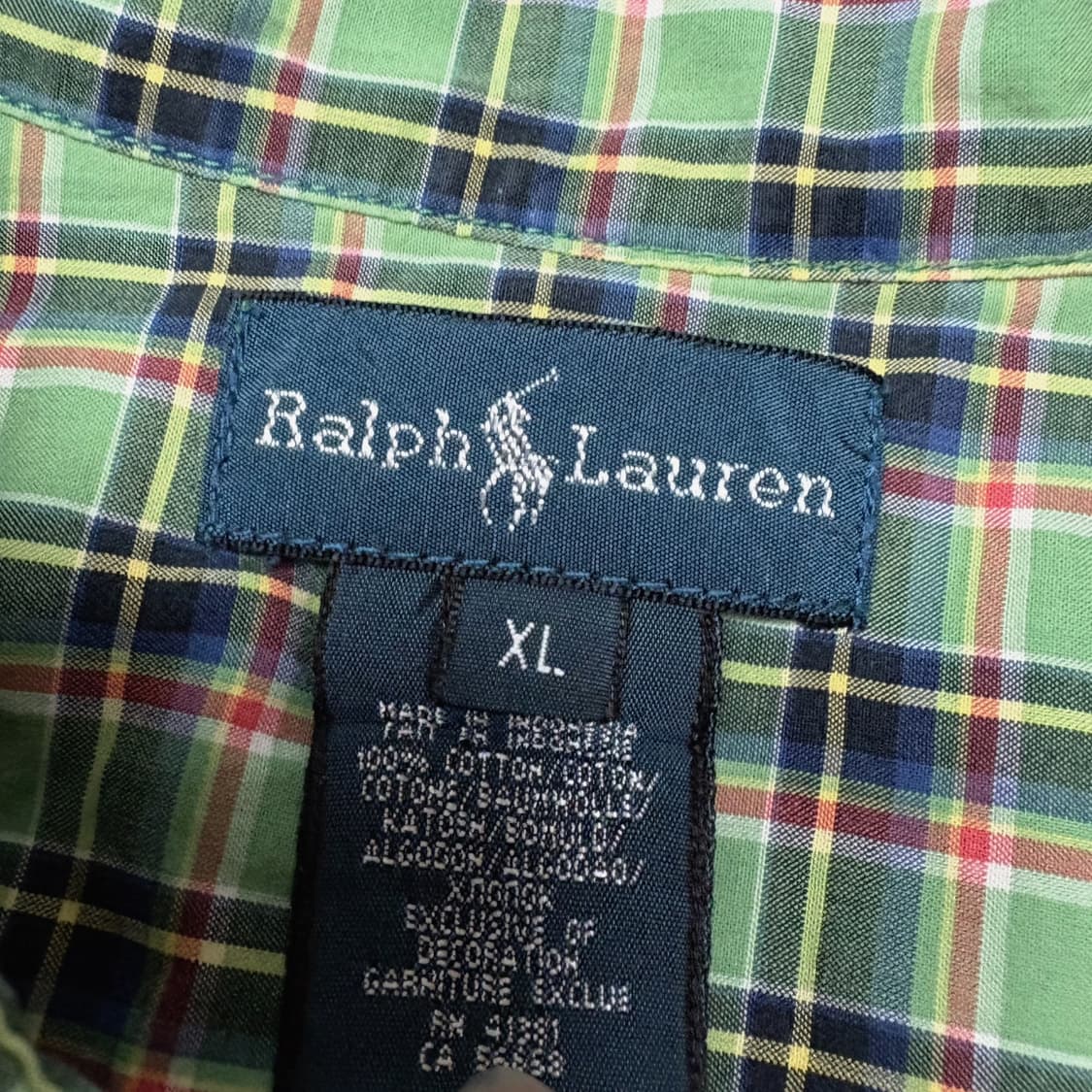 (이체시에눌) 일본 폴로 랄프로렌 그린 체크 네이비 로고 포인트 셔츠 상품이미지3
