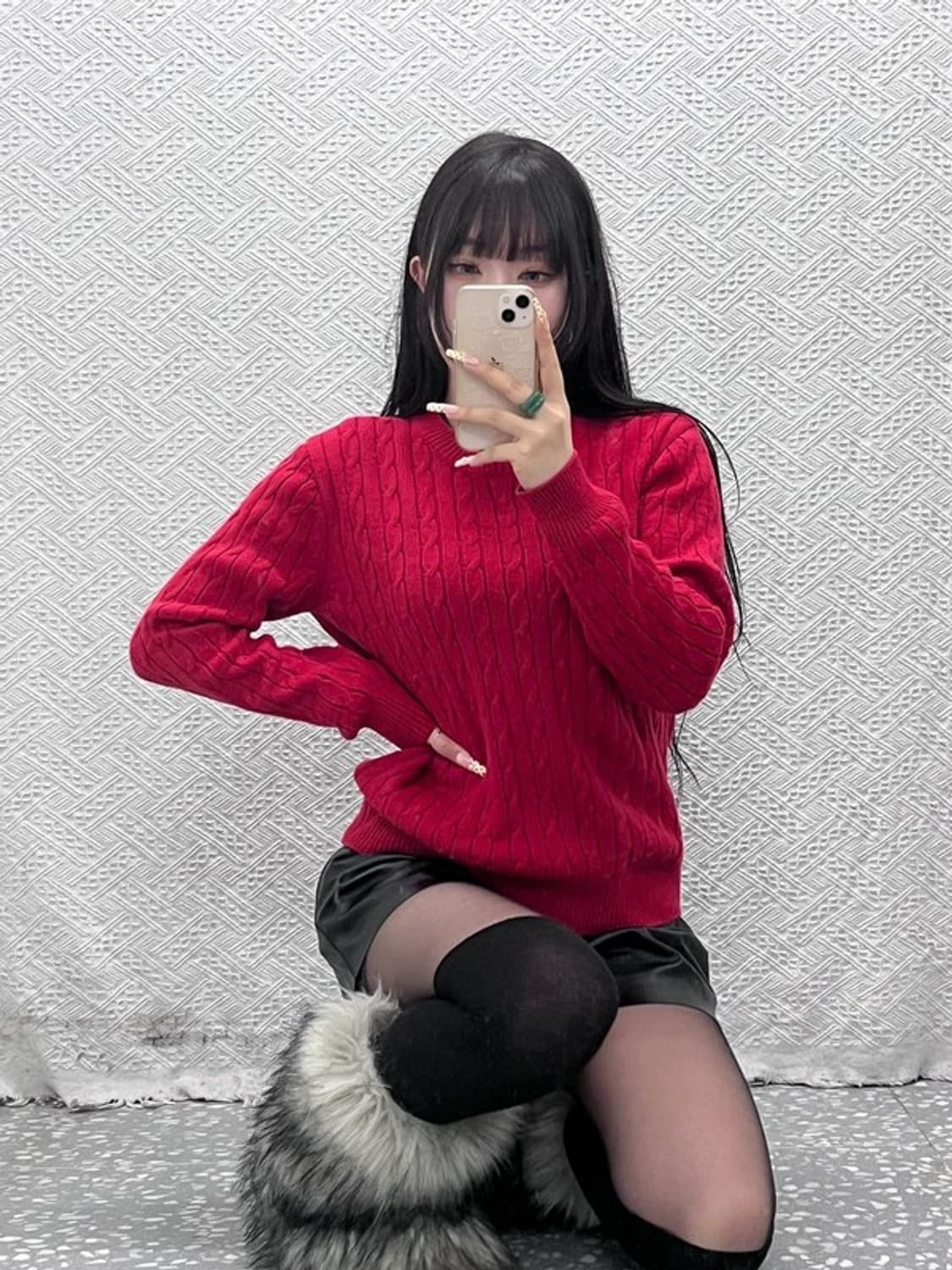 앤더슨벨 빈티지 핀터걸 딥레드 폭닥 꽈배기 니트 M C09633 상품이미지1