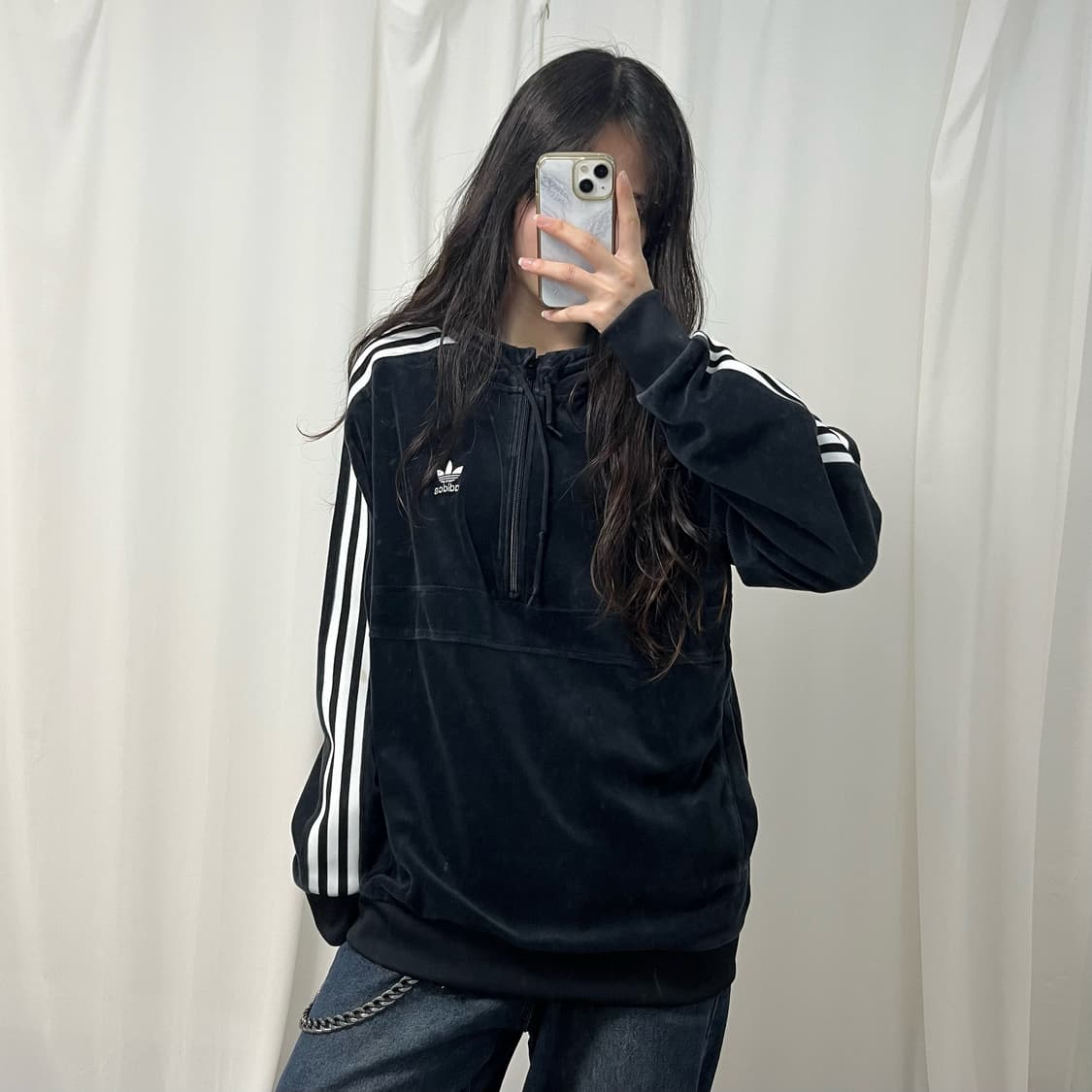 Adidas black cozy velour half-zip hoodie 상품이미지2