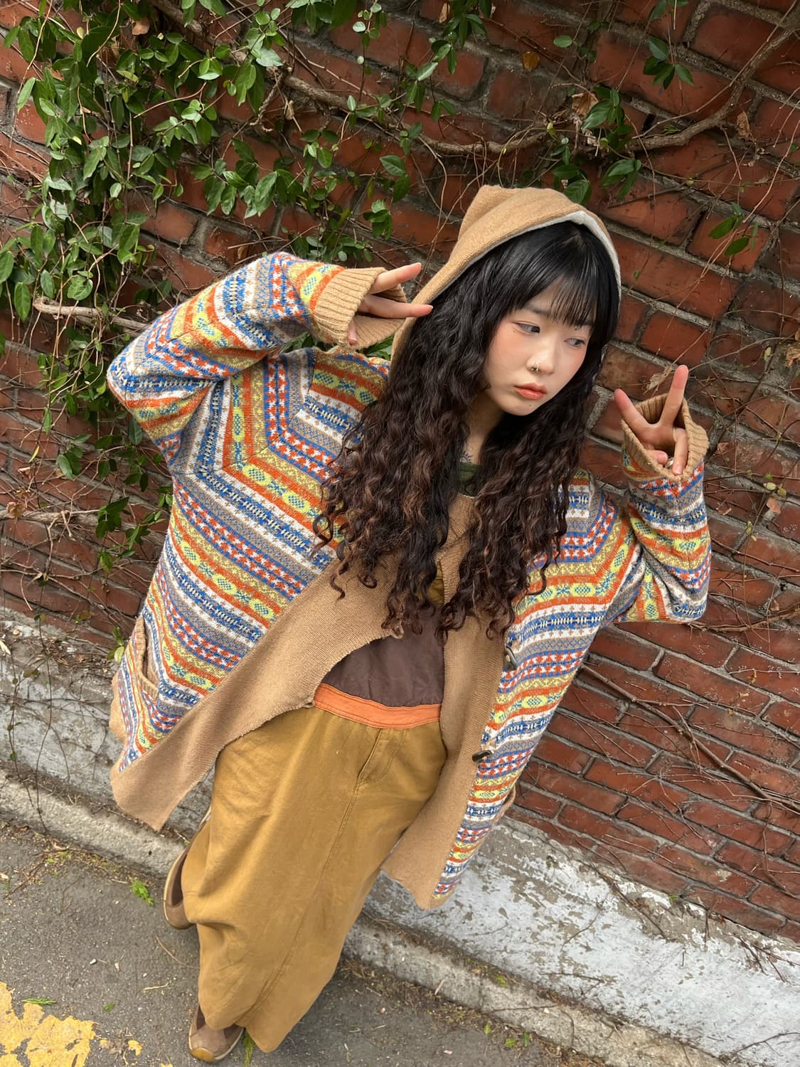 히피패턴 니트 후드 가디건 상품이미지1