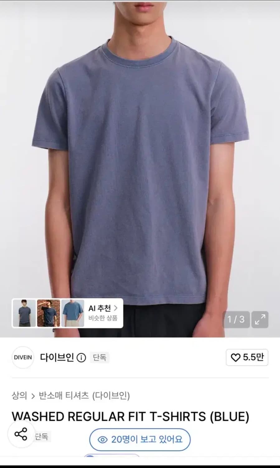 다이브인 워시드 레귤러핏 반팔 상품이미지1