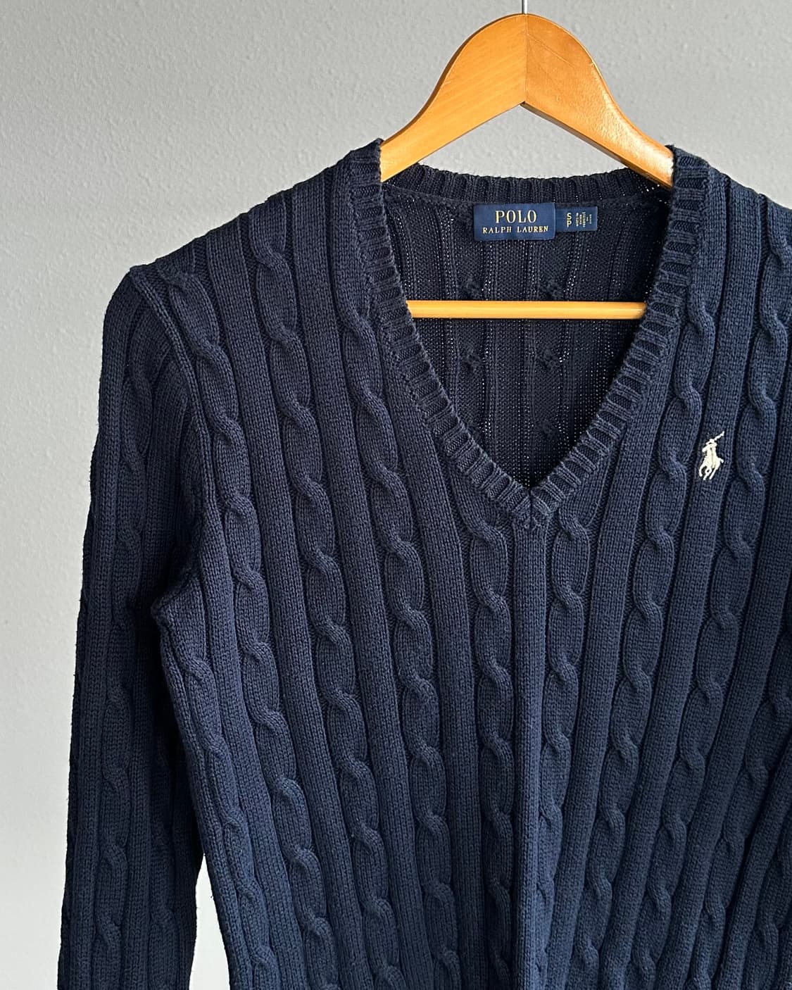 [S]폴로 랄프로렌 브이넥 꽈배기 케이블 니트 네이비 상품이미지2