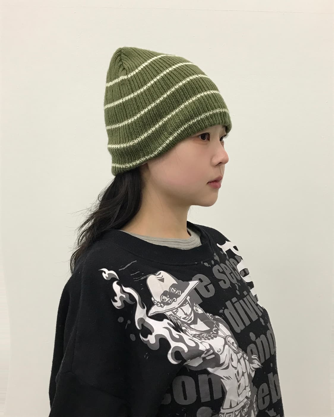 JPN Olive Stripe Knit Beanie 상품이미지1
