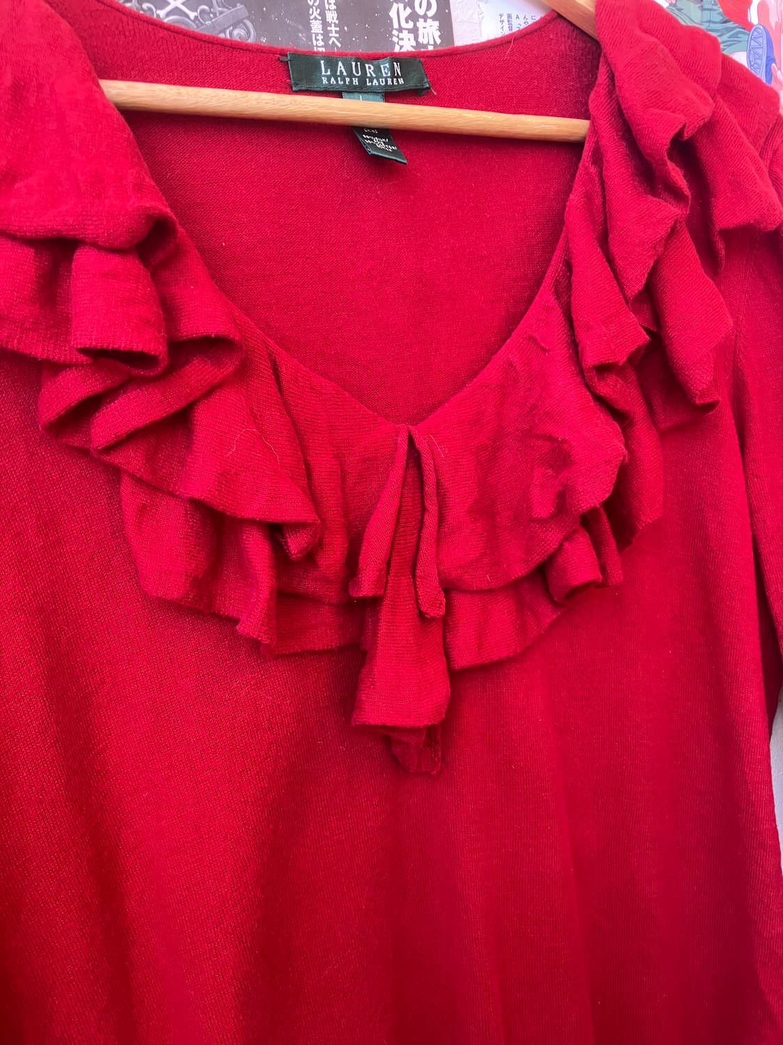 로렌랄프로렌 체리레드 9부 러플 니트 상품이미지4