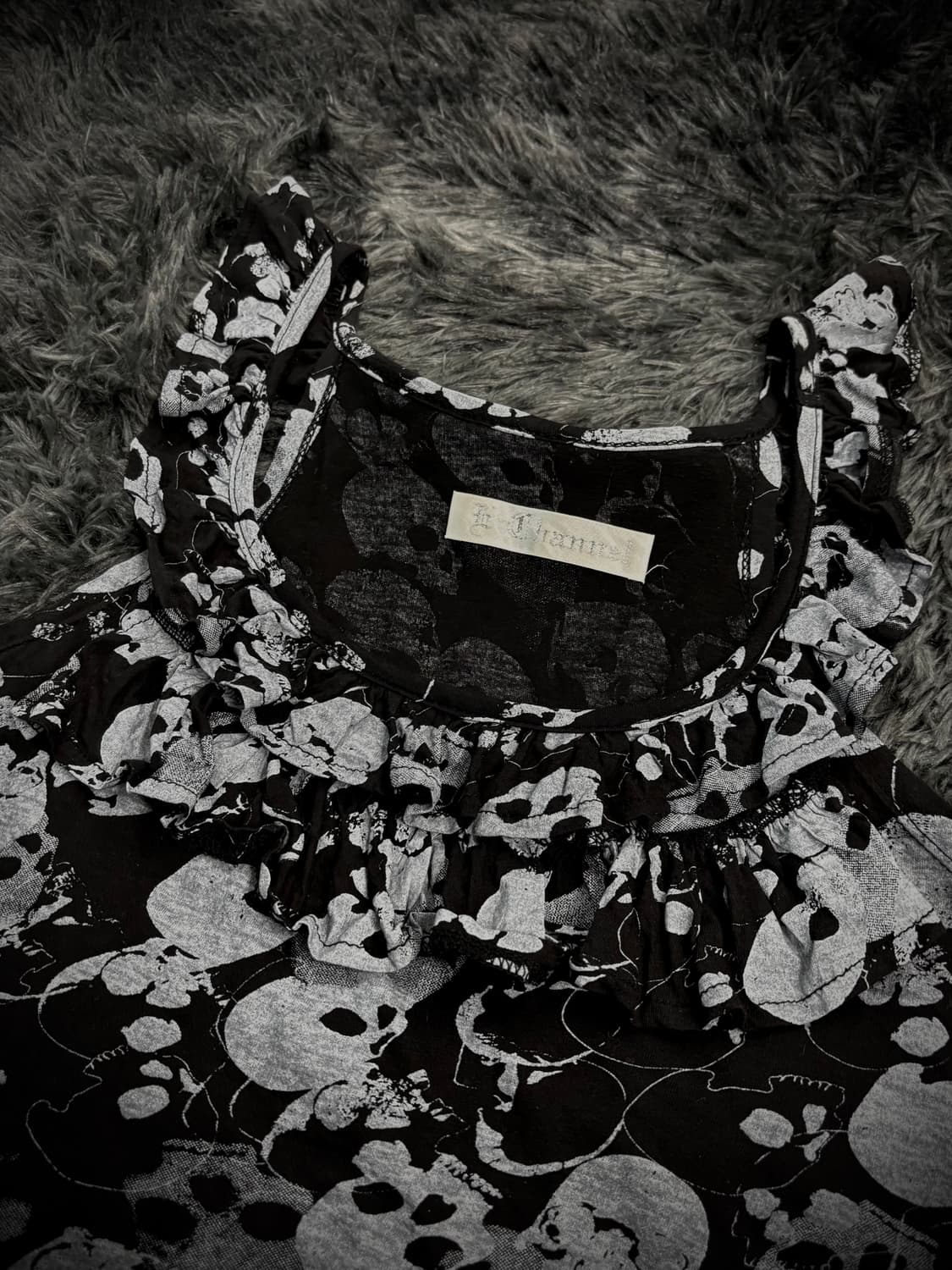 해골 패턴 프릴 Y2K 슬리브리스 상품이미지3