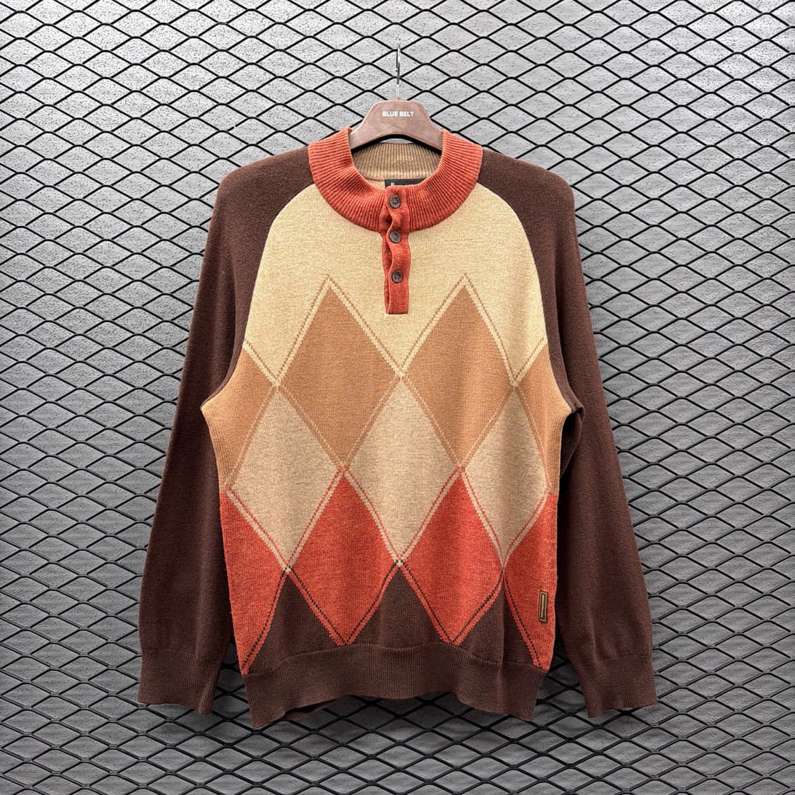 헨리넥 아가일 패턴 울니트 레글런 배색 디테일 멀티컬러 상품이미지2