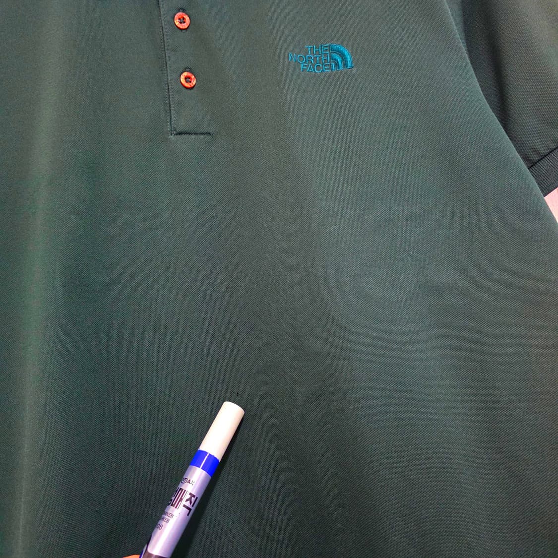 XL 노스페이스 다크그린 반팔 카라티셔츠 작업복 (하자O) 상품이미지6
