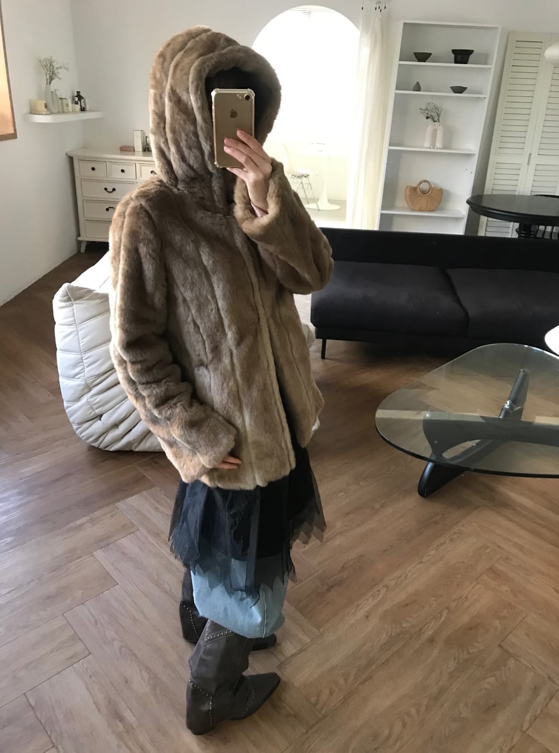 vintage hood fur jacket 상품이미지1