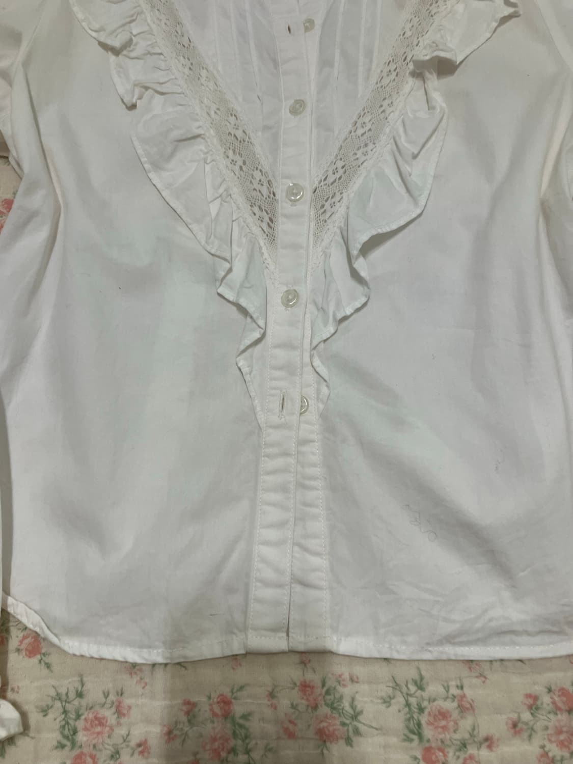 빈티지 화이트 크로셰 러플 셔츠 1105 모리걸 y2k 스트릿 갸루 펑키 상품이미지3