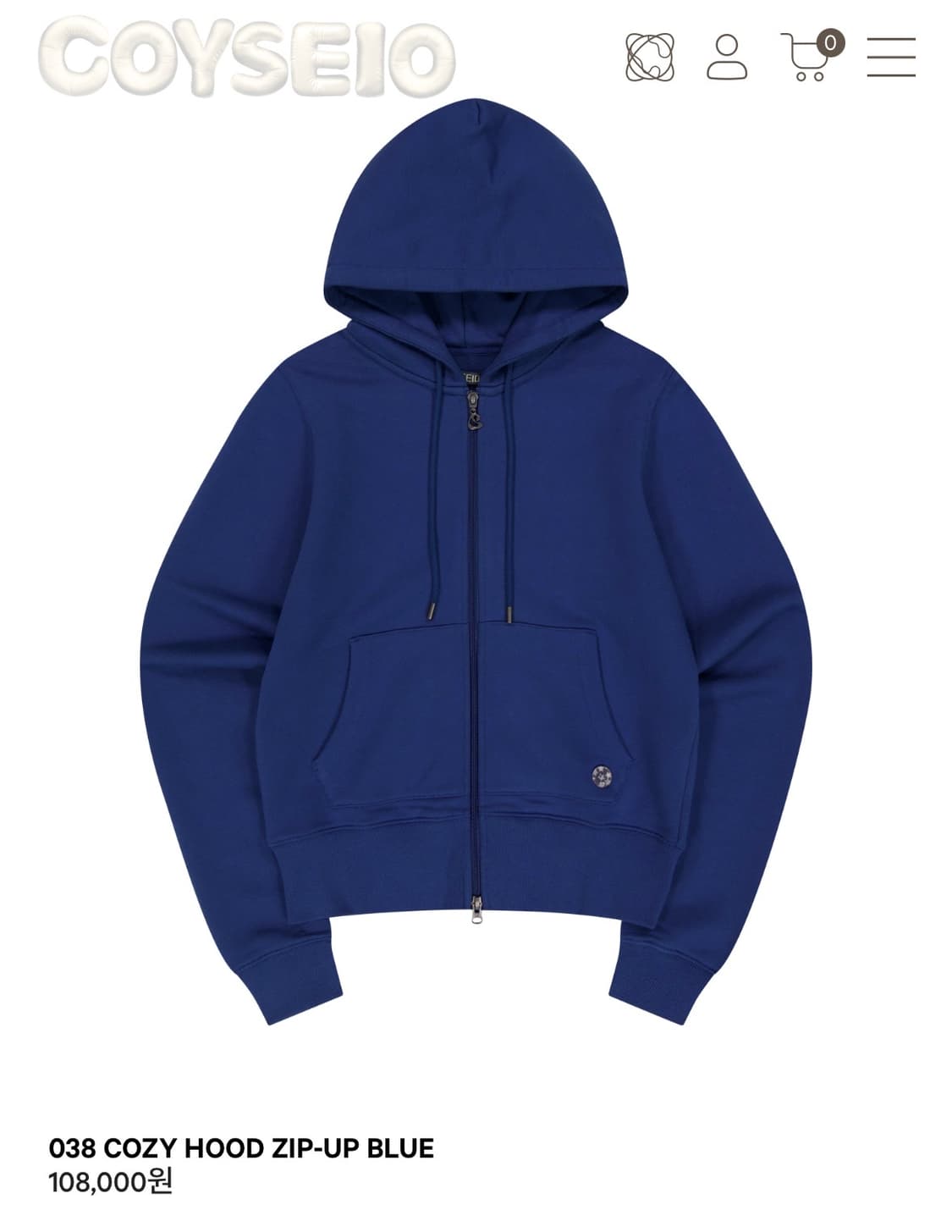 코이세이오 038 코지 후드 집업 블루 상품이미지1