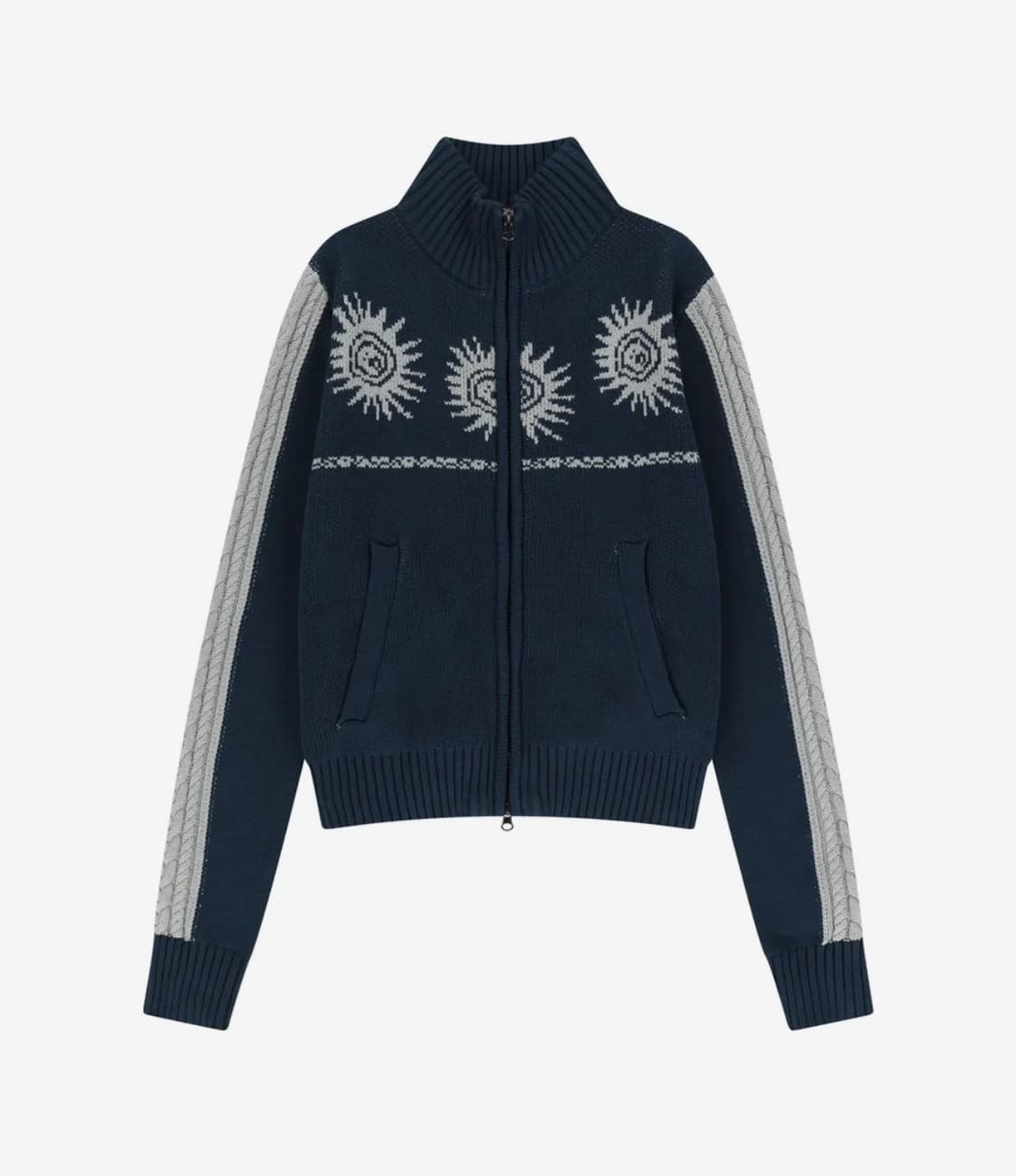 AAKAM Sun Jacquard Zip-Up Sweater (Navy) 상품이미지1