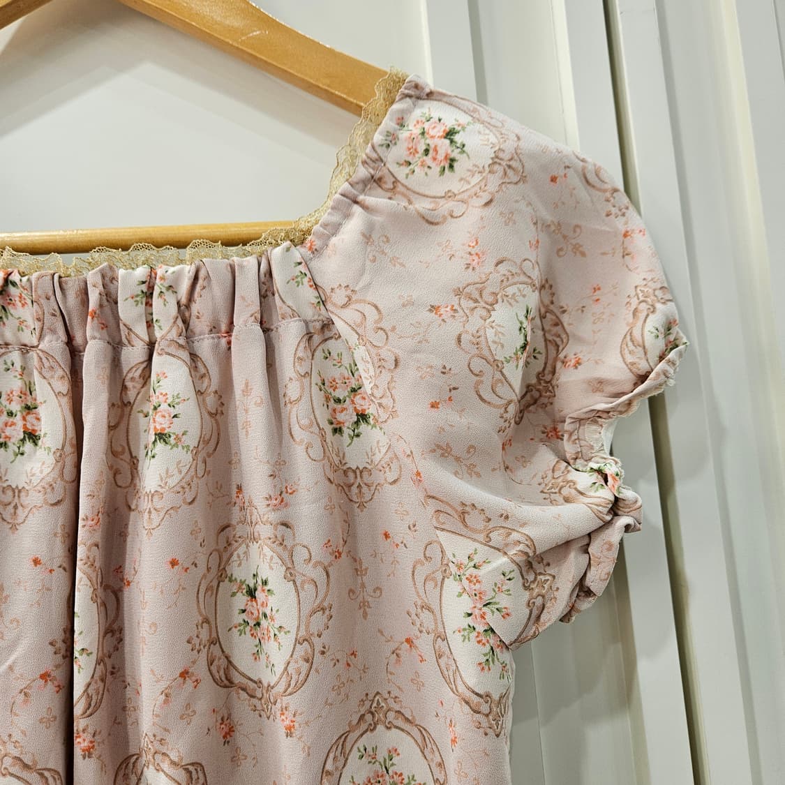 빈티지 플라워 핑크 원피스 프릴 장식 상품이미지7