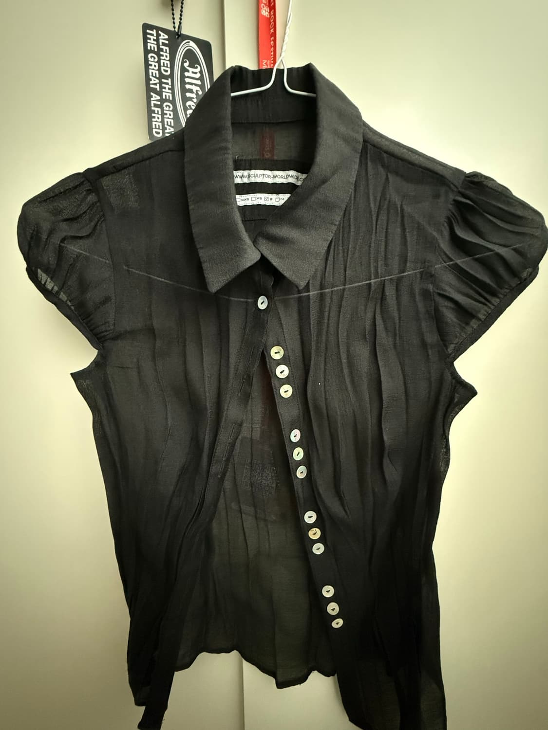 스컬프터 Sheer Pleated Hem Blouse Black s사이즈 상품이미지2