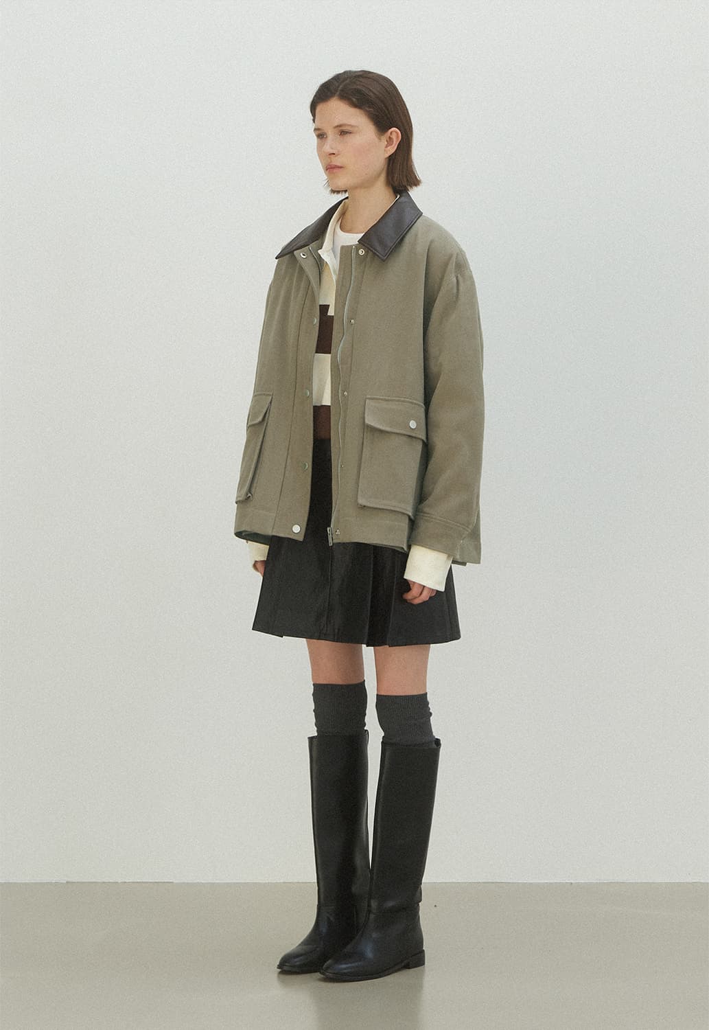 (F) 아틀리에나인  LEATHER COLLAR WORK JACKET 상품이미지3