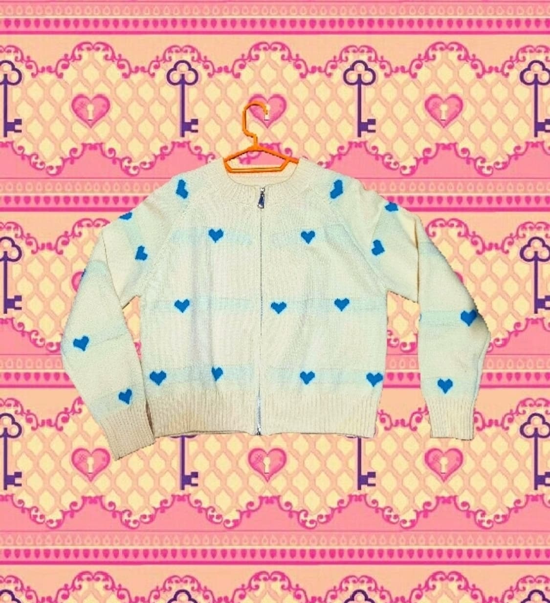 하트 패턴 노랑 긴팔 니트 가디건 집업 빈티지 모리걸 y2k 상품이미지1