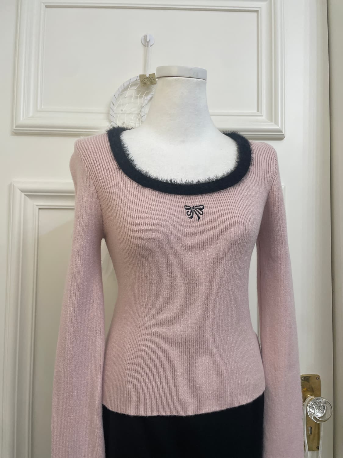 indi pink black fur point knit top 상품이미지6