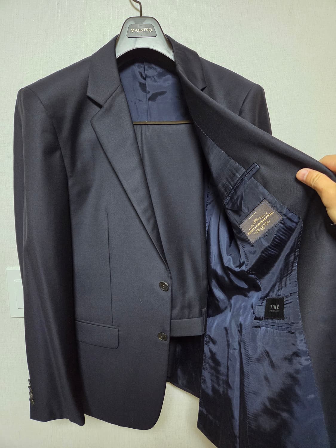 타임옴므 네이비 수트 세트 100 사이즈 (이태리 까노니꼬 울 100%) 상품이미지2