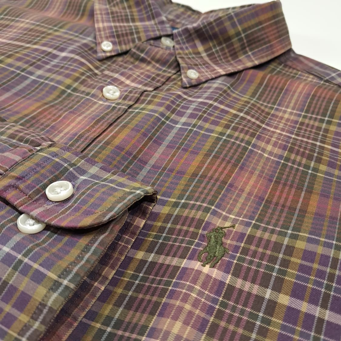 CL725 L 폴로 00s 버튼다운 퍼플레드 마드라스체크 셔츠 남방 상품이미지4