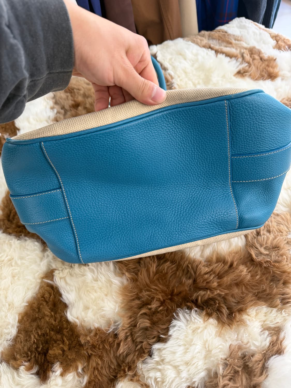 turquoise leather & canvas bag 상품이미지4