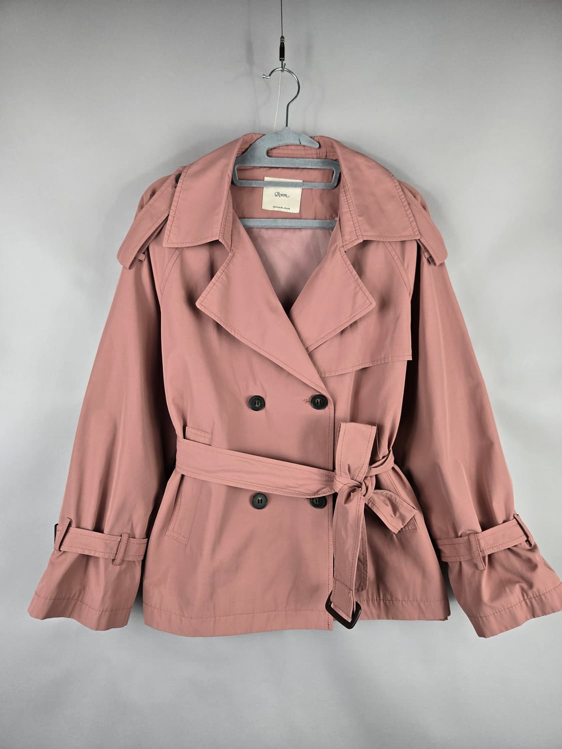 [무료배송]로엠 85-95-160 여성 루즈핏 숏 트렌치코트 핑크 상품이미지1