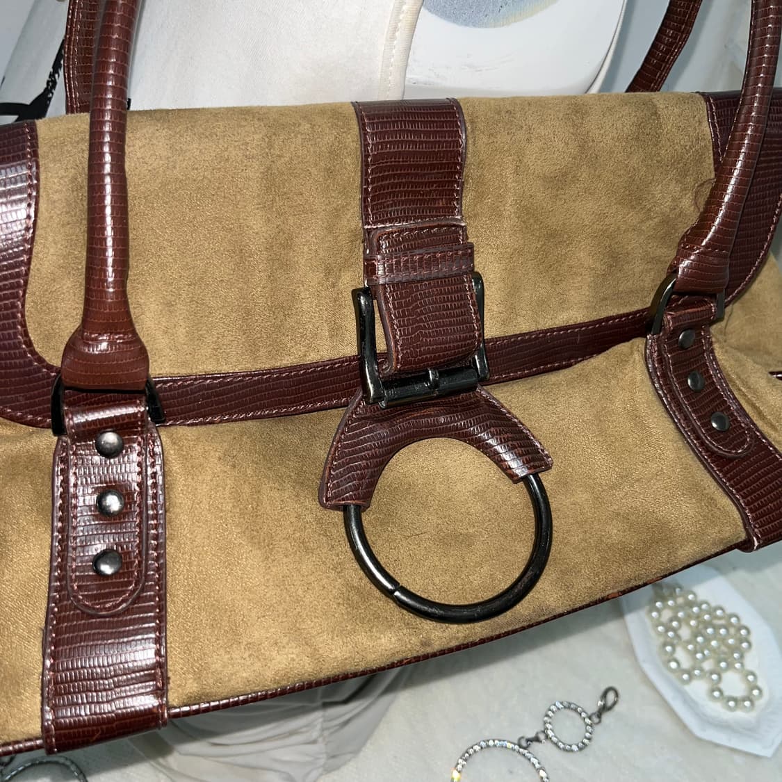 빈티지 빅 버클 베이지 스웨이드 백 상품이미지3