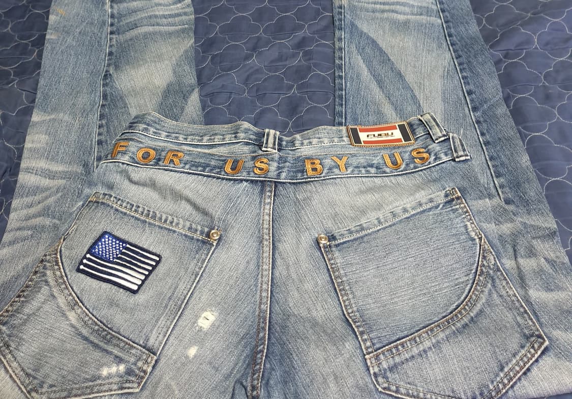 (07s) FUBU USA 성조기 백포켓 빈티지워싱 와이드 데님진(34) 상품이미지3
