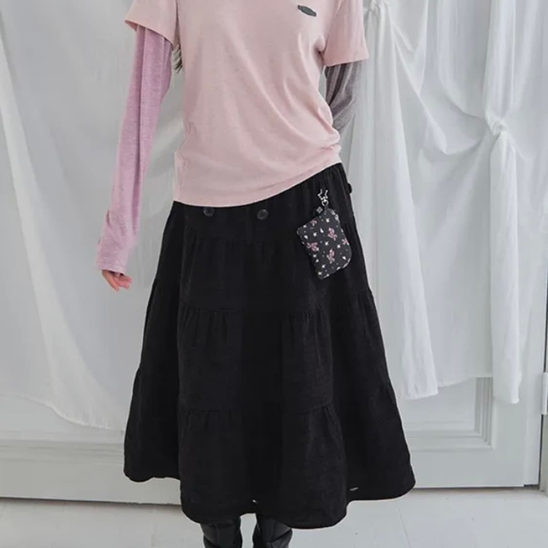 무음 2way 투웨이 버튼 셔링 스커트 상품이미지1