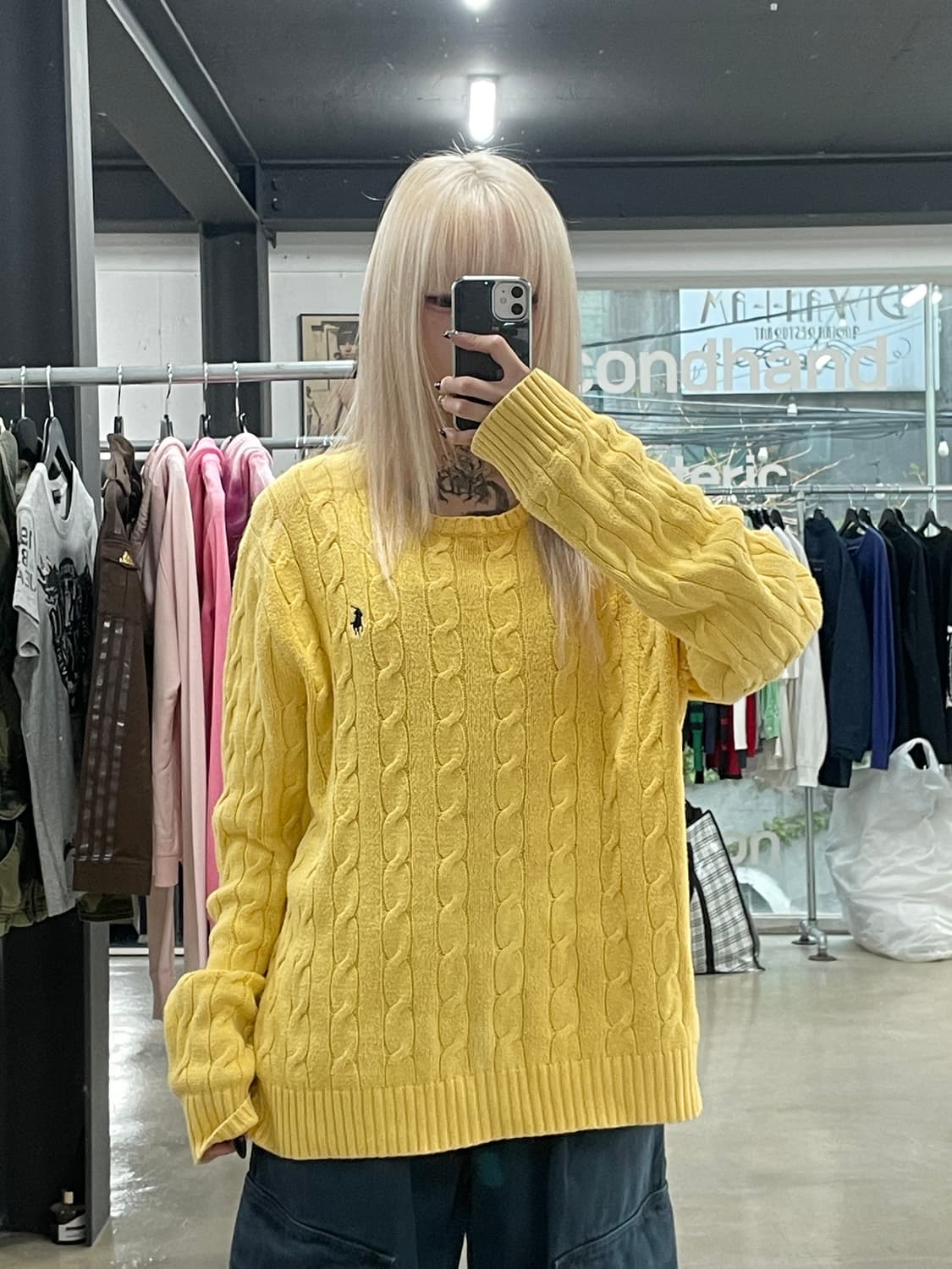 폴로 랄프로렌 옐로우 꽈배기 케이블 오버핏 니트 상품이미지1