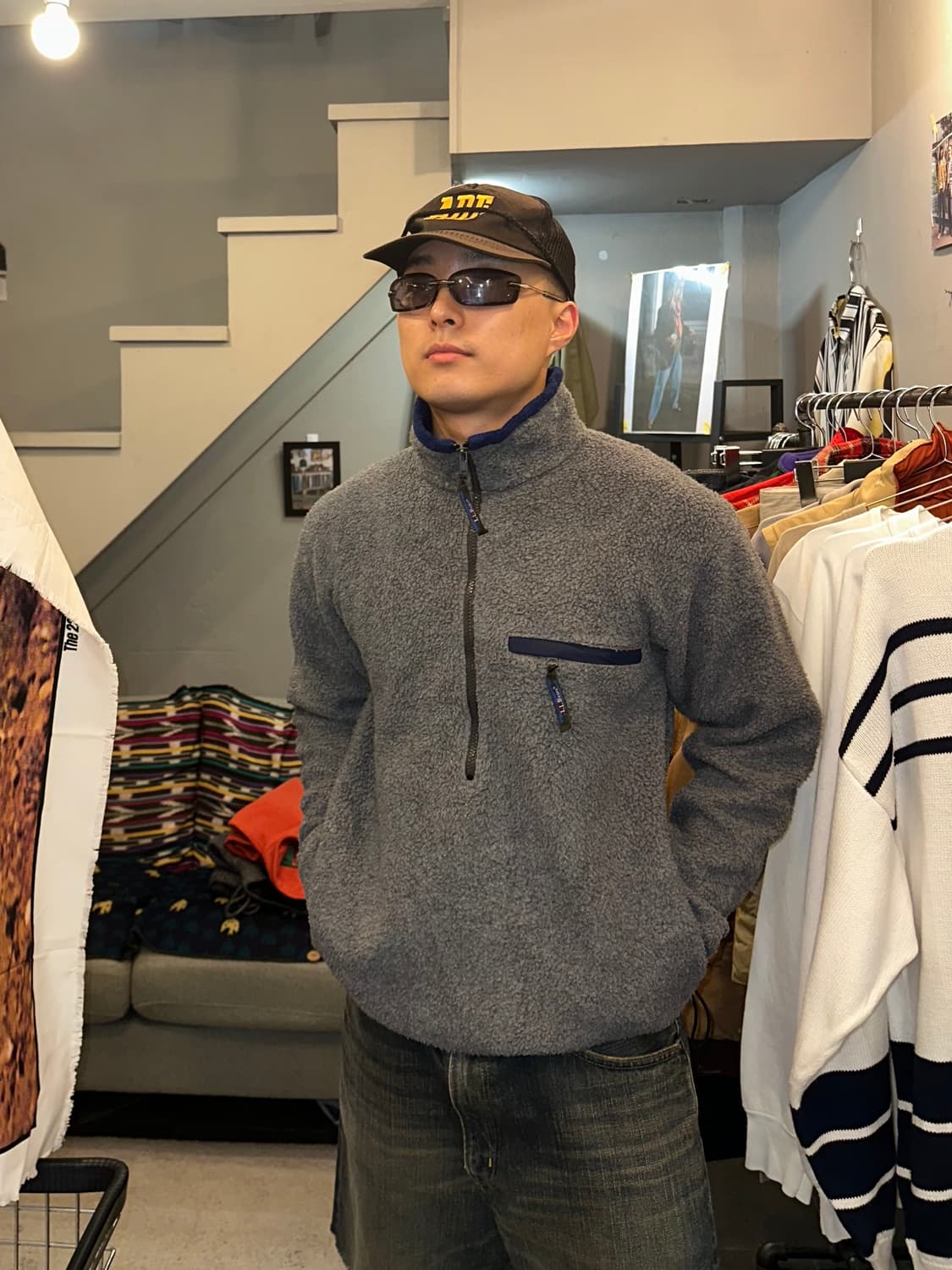 90’s LL Bean grey fleece half zip-up 상품이미지2