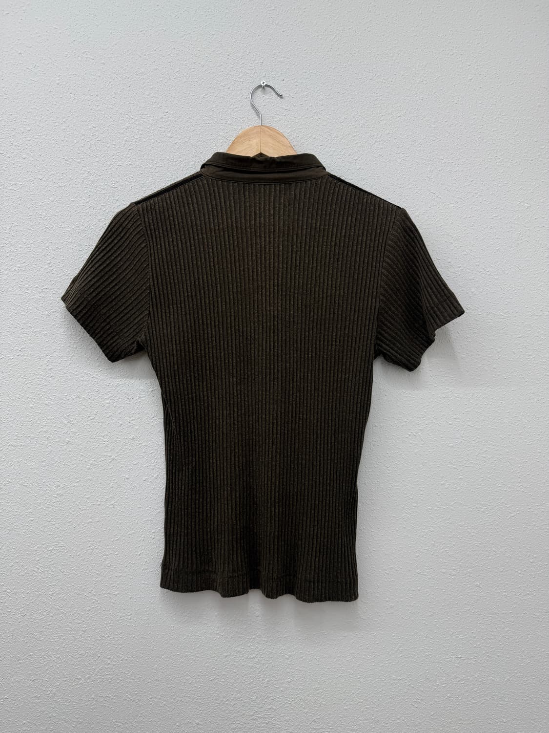 빈티지 COMME CA COLLECTION 카키 하프 단추 카라티 상품이미지5