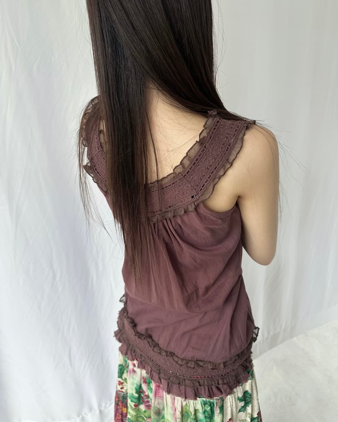 레드 브라운 레이스 슬리브리스  상품이미지5