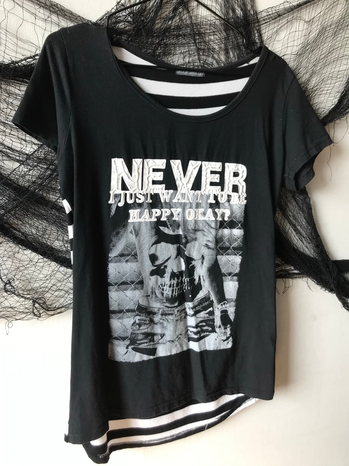 Punk mood stripe printing halfsleeve   상품이미지4