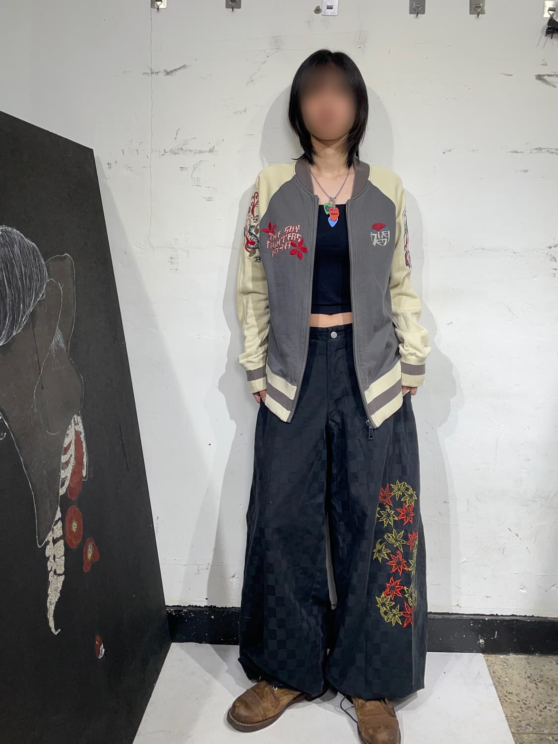 디젤 벤덜스 아카이브 오리엔탈 면 집업 해골 자수 스카쟌 M 상품이미지5