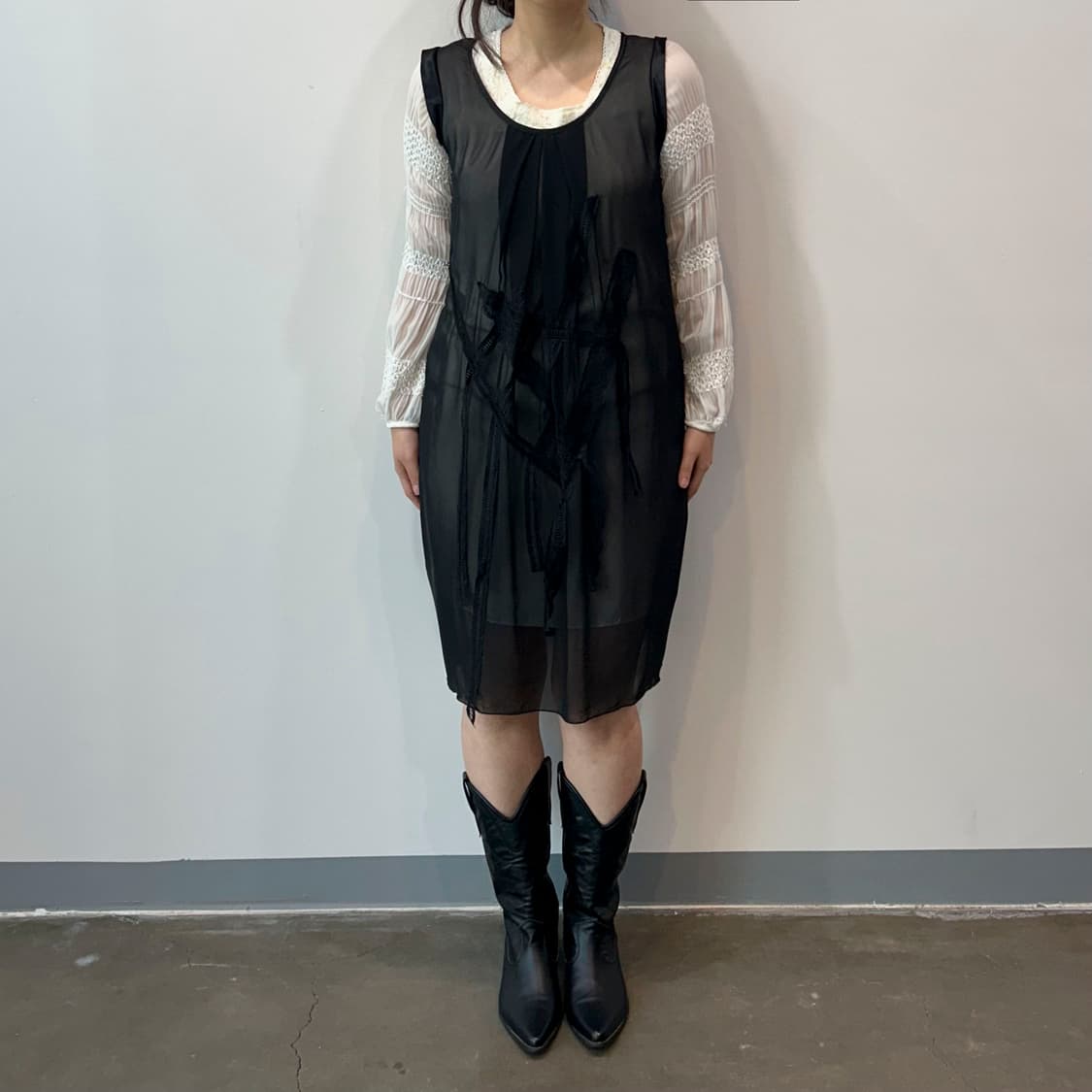블랙 쉬폰 디테일 원피스 상품이미지7