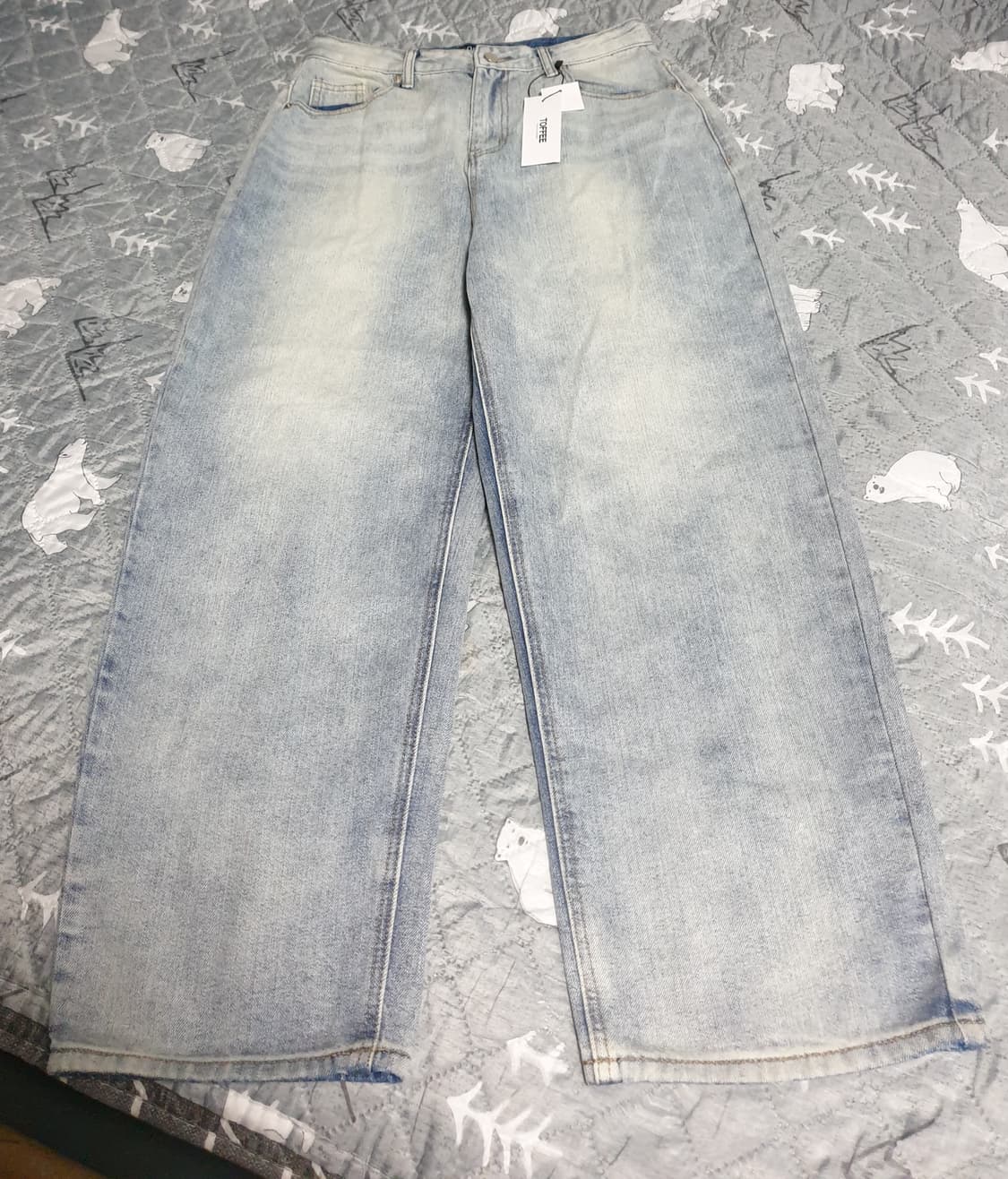 (새상품) 토피 빈티지  워싱 세미와이드 데님팬츠 연청 (M) 상품이미지1