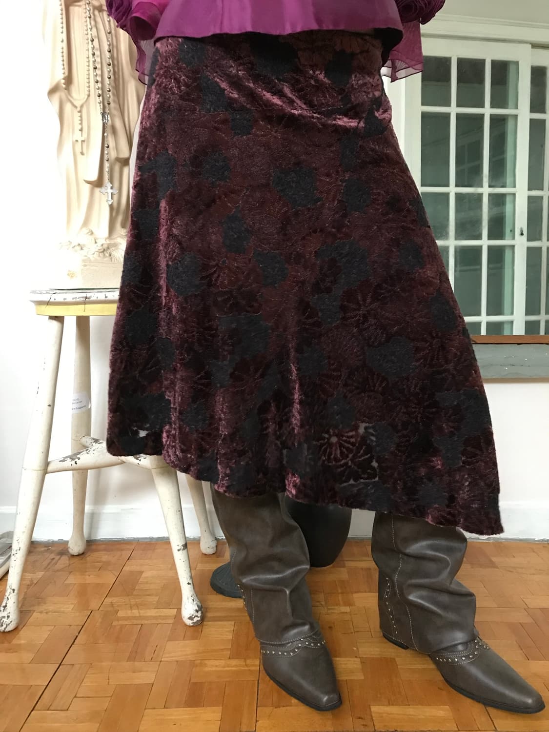 vintage velvet pattern skirt (26inch) 상품이미지3