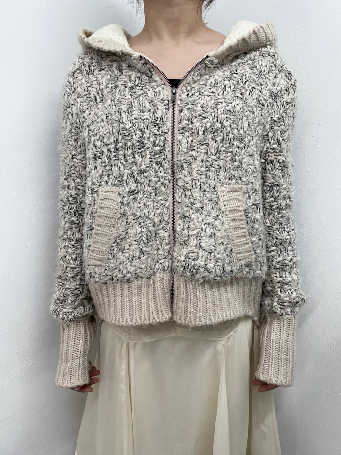 딸기라떼 폭닥 니트 후드집업 상품이미지2