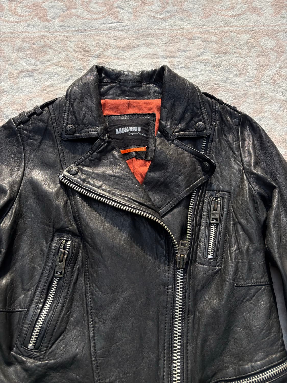 BUCKAROO y2k 리얼레더 크롭 더블라이더자켓 상품이미지2