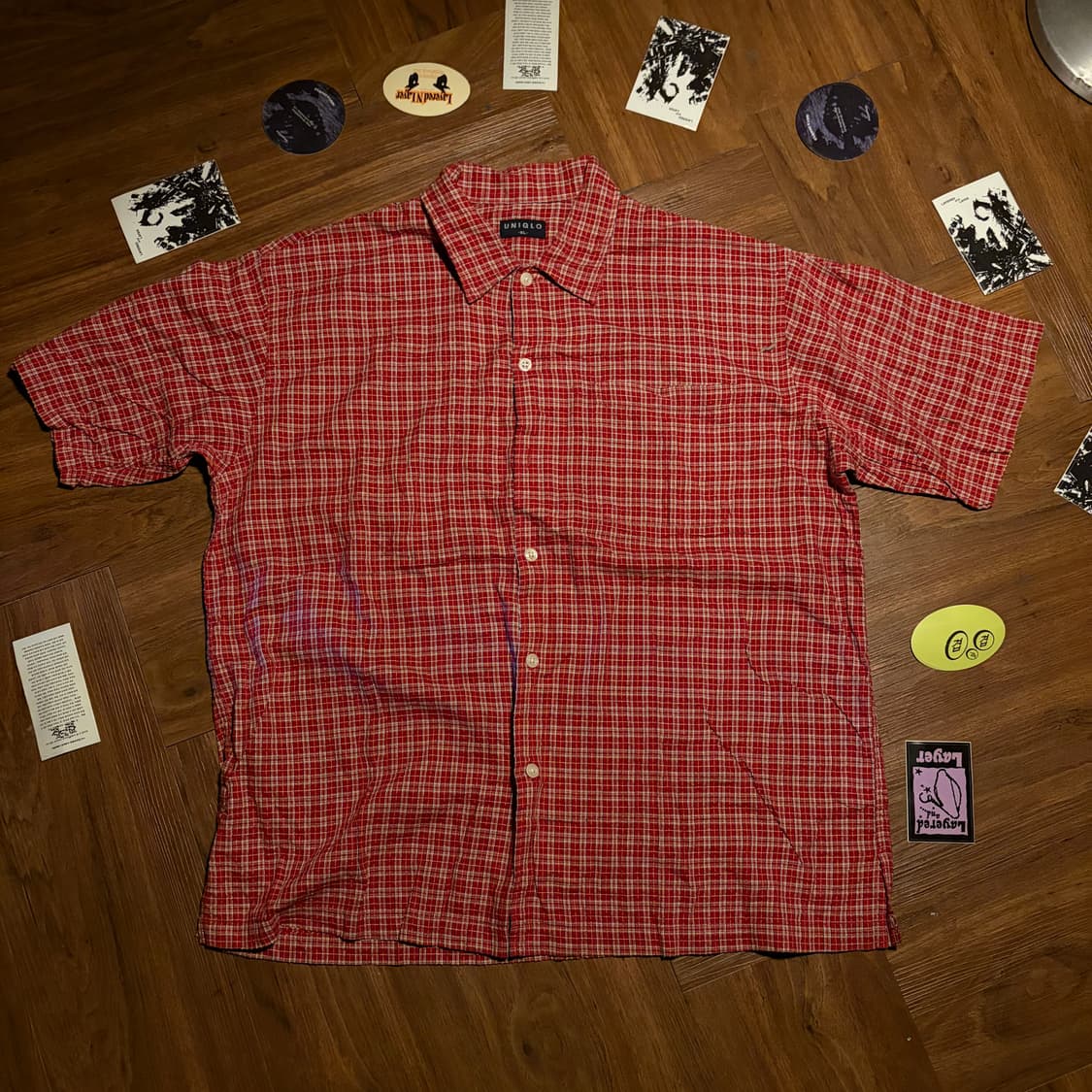 90s old uniqlo textured work half shirt 상품이미지2