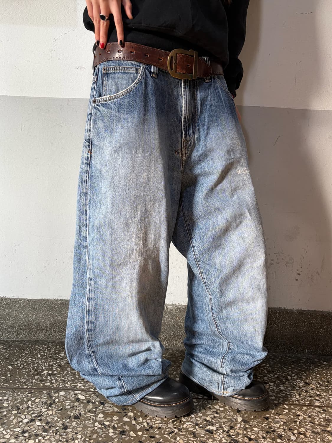 90s 올드스쿨 션존자수 데님 팬츠 상품이미지2