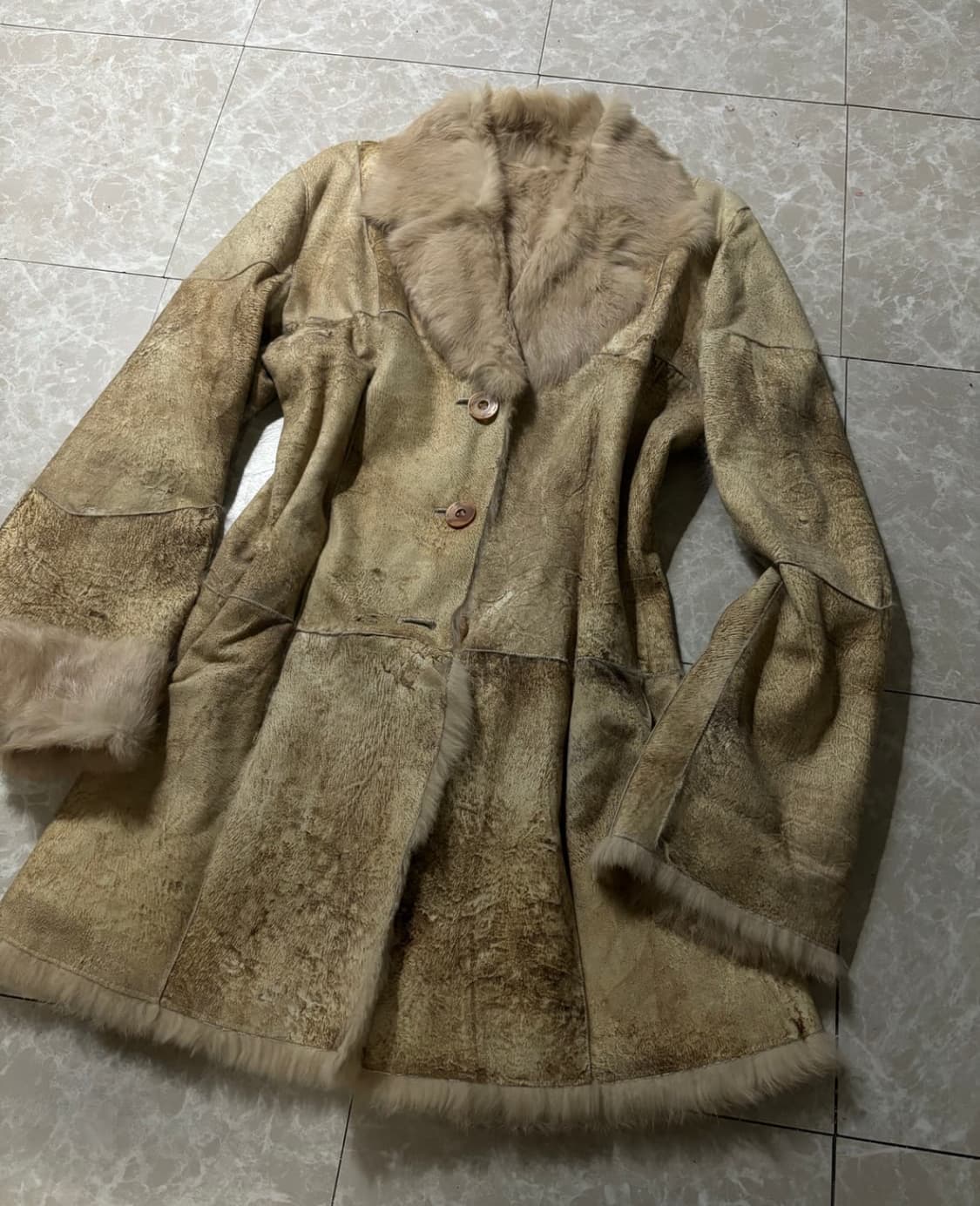 "Unknown" Dirty Washing Fur Long Jacket 상품이미지1