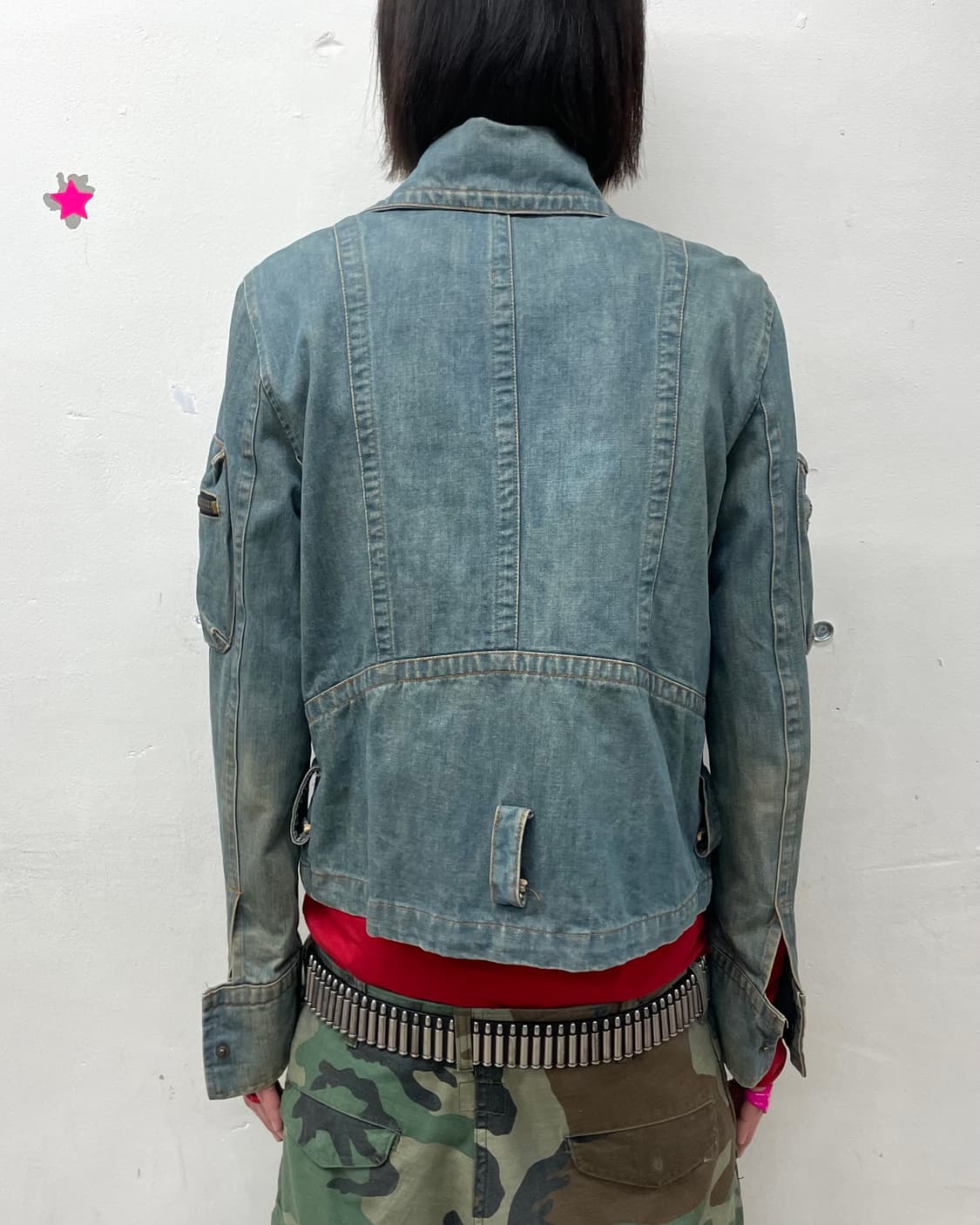 Big pocket asymmetric wash denim jacket 상품이미지2