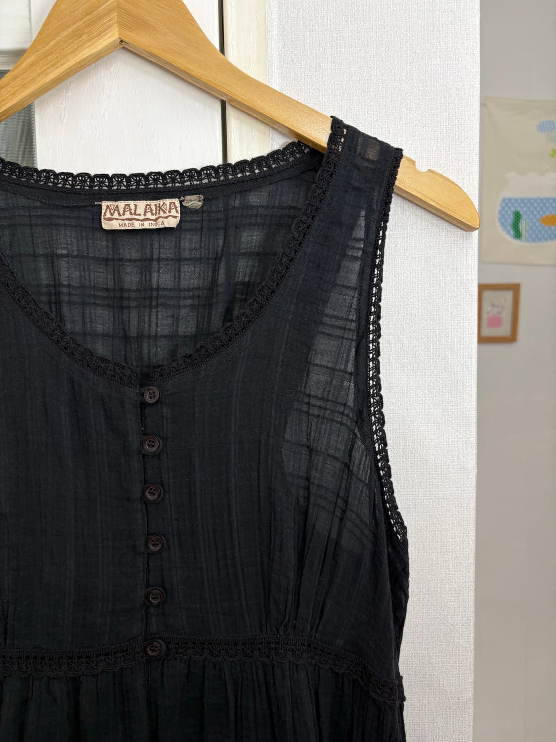 블랙 잔체크 슬리브리스 상품이미지3