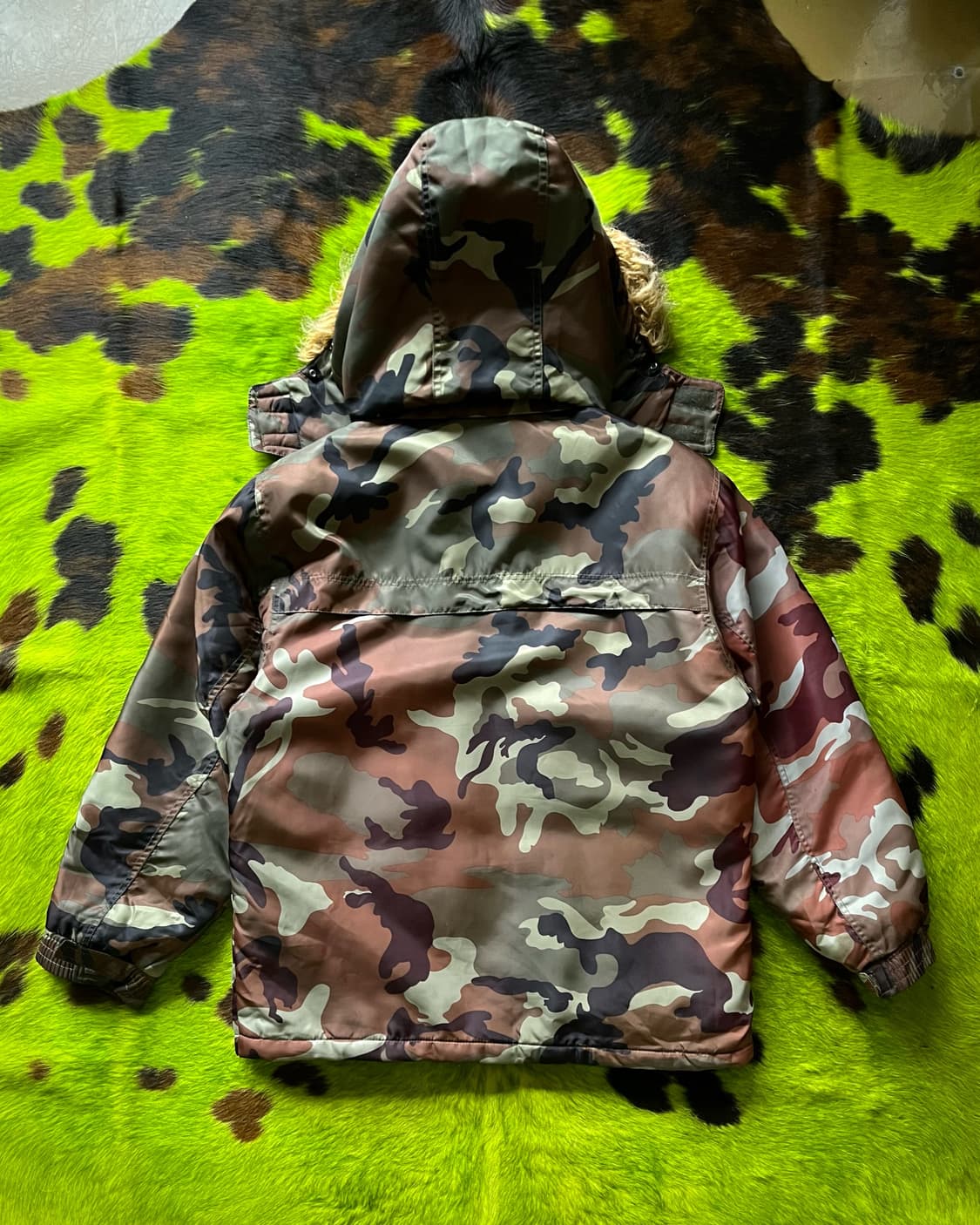 90-00s Vintage Y2K Camo Fur Hood Padding 상품이미지10