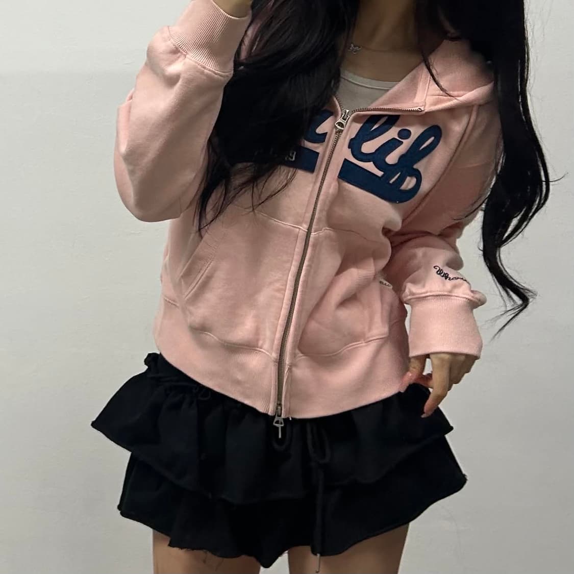 후아유 y2k 베이비핑크 러블리힙 후드집업 희귀져지(S) 상품이미지3