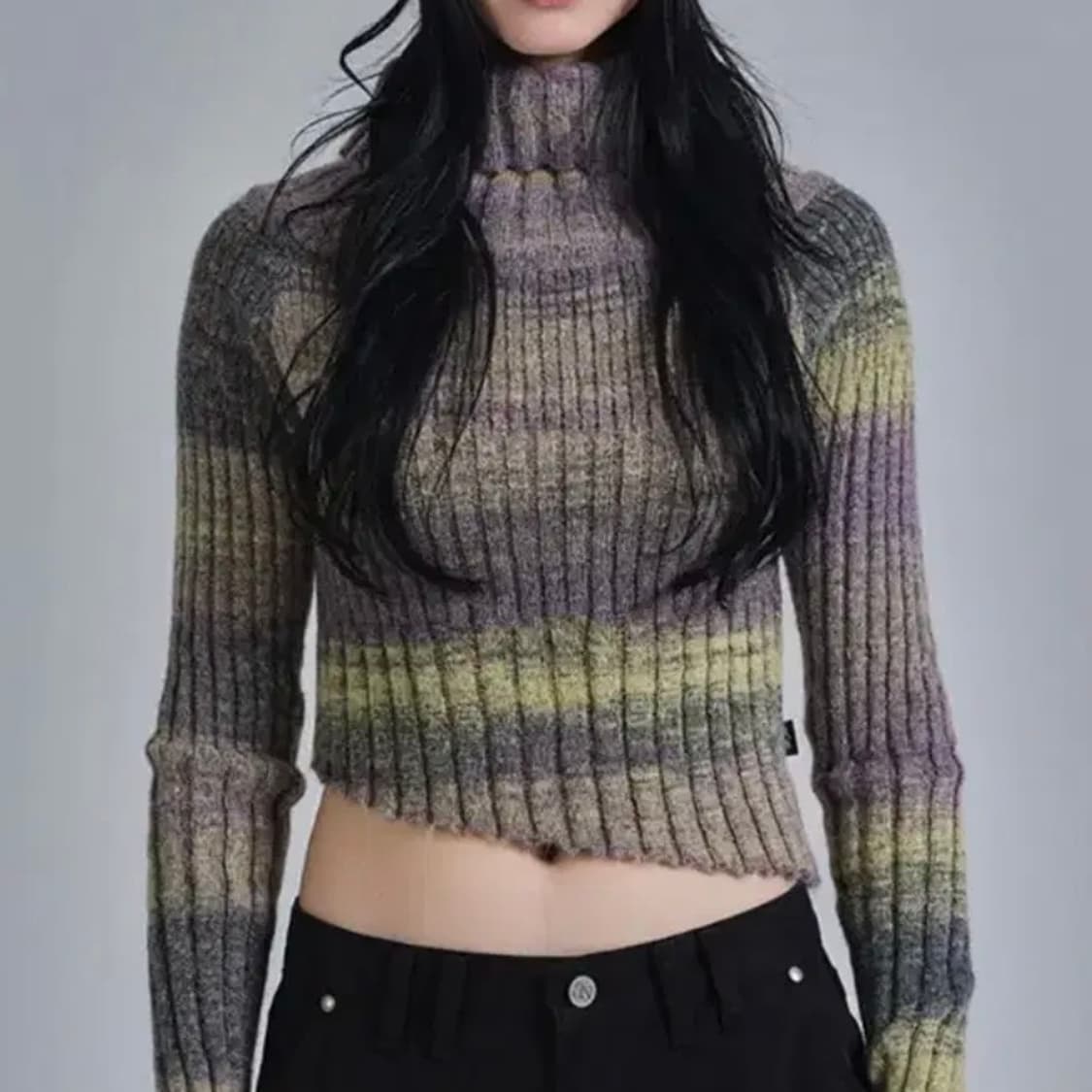 애즈온 그라데이션 오프숄더 니트 퍼플 상품이미지1